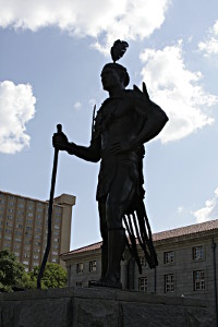 Statue of Chief Tshwane closest to the entrance of Pretoria City Hall