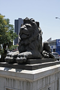 One of four bronze lions adorning each corner of the bridge